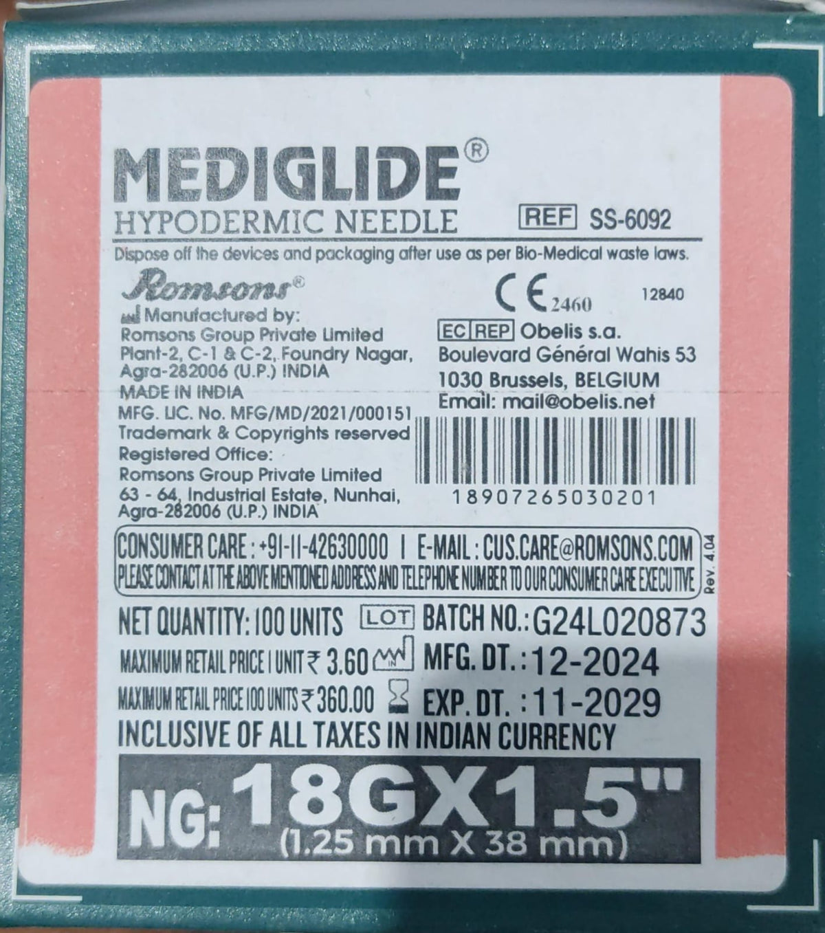 Needle  Romsons 18G