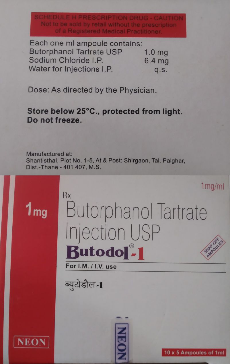 Butodol 1mg Butraphanol Neon (5 Ampoule strip)